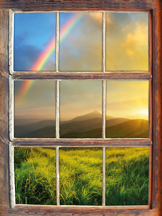 Berge mit Regenbogen am Himmel  3D Wandtattoo Fenster
