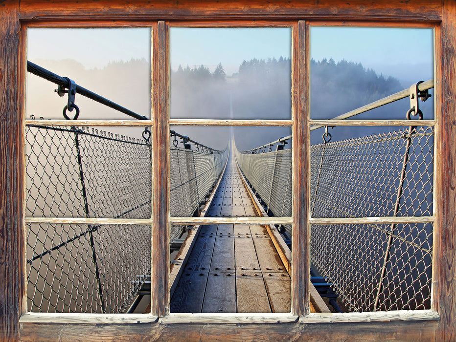 Hängeseilbrücke im Nebelschimmer  3D Wandtattoo Fenster