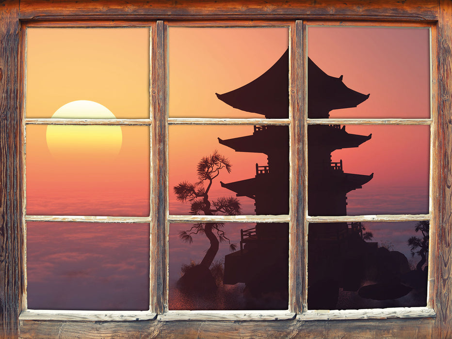 Buddhistischer Tempel in Asien 3D Wandtattoo Fenster