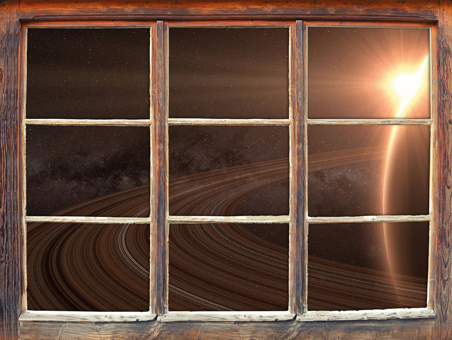 Planet Saturn im Weltall  3D Wandtattoo Fenster