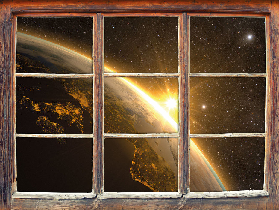 Die Sonne und Erde im Weltall  3D Wandtattoo Fenster