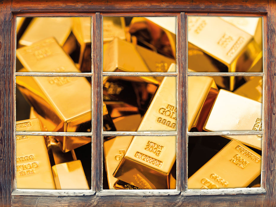Eine Menge an Goldbarren  3D Wandtattoo Fenster