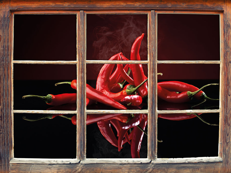 Feurige rote Chili Schoten 3D Wandtattoo Fenster