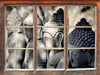 Buddha-Statuen in einer Reihe 3D Wandtattoo Fenster