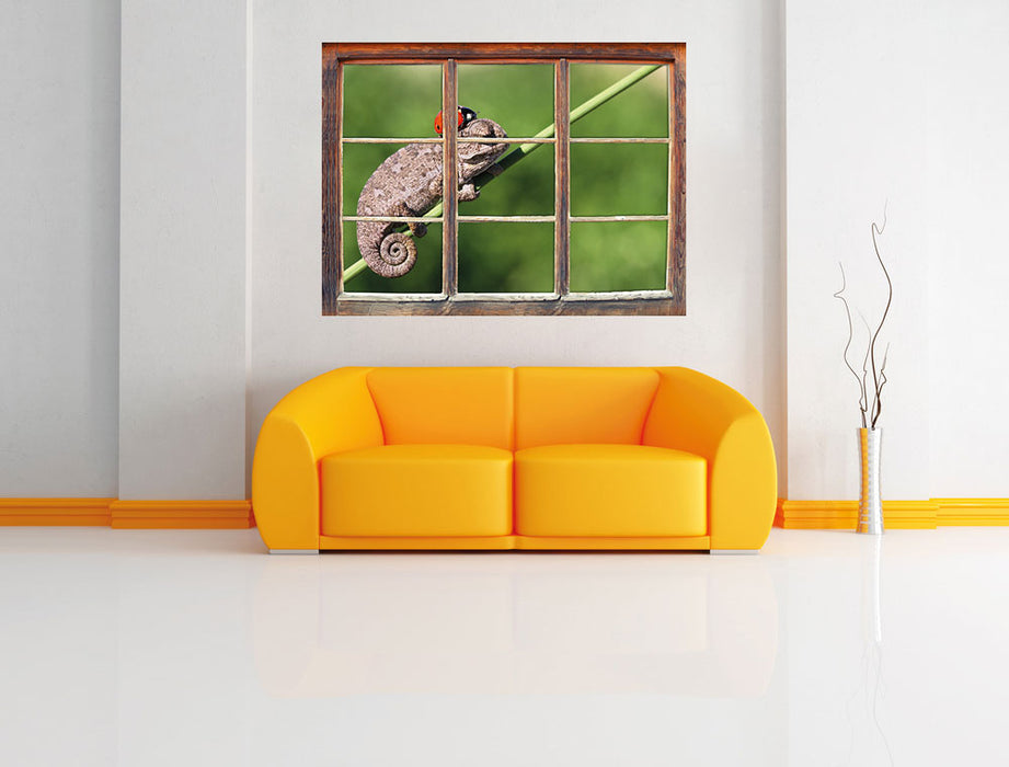 Süßer Gecko mit einem Marienkäfer 3D Wandtattoo Fenster Wand