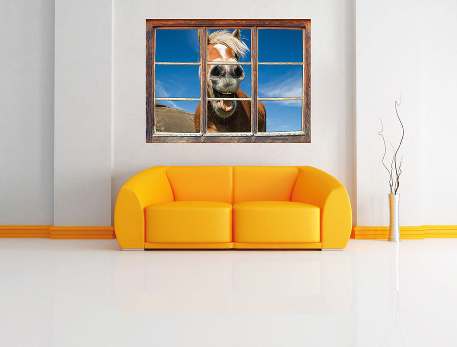 Lustiges Pferd in der Natur 3D Wandtattoo Fenster Wand