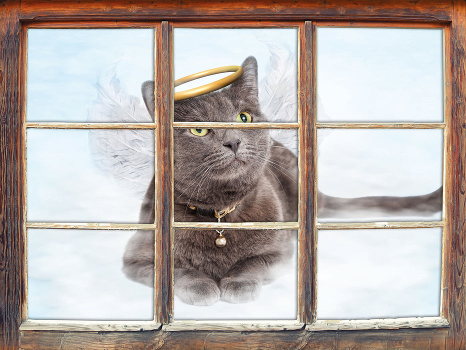 Katzen-Engel auf Wolke  3D Wandtattoo Fenster