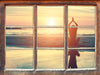 Frau in einer Yogapose am Strand  3D Wandtattoo Fenster