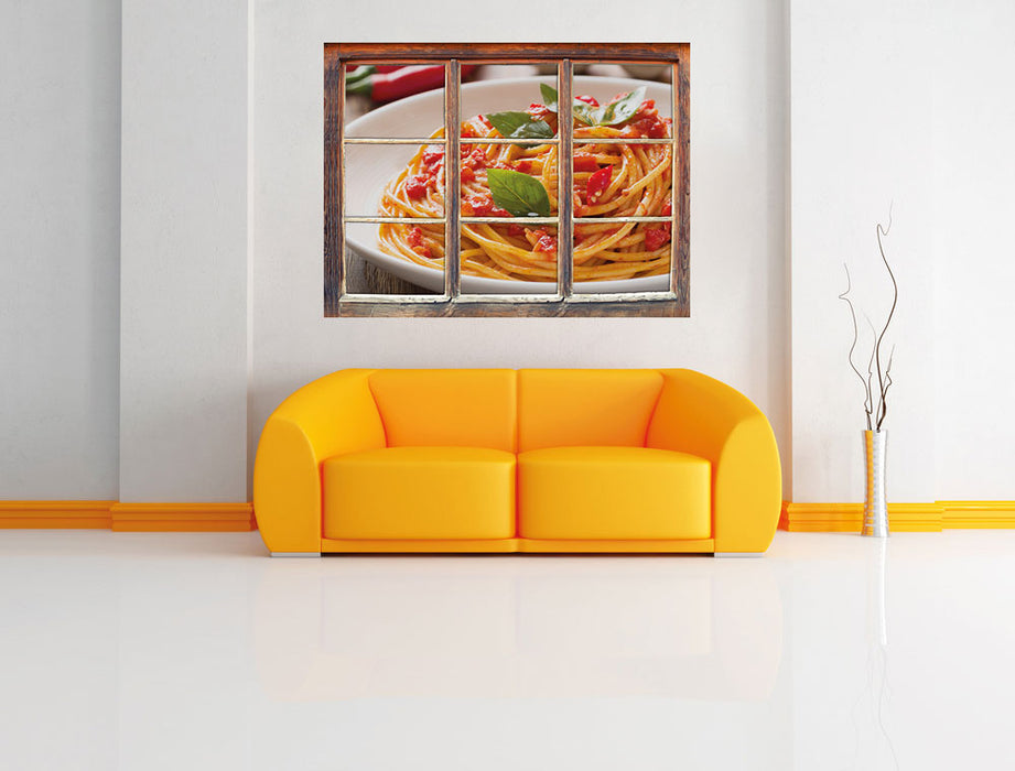 Rustikale italienische Spaghetti 3D Wandtattoo Fenster Wand