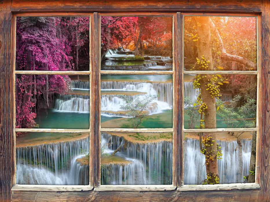 Wasserfall im Regenwald 3D Wandtattoo Fenster
