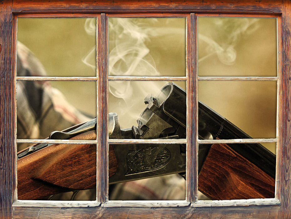 Jagdgewehr nach dem Brand  3D Wandtattoo Fenster