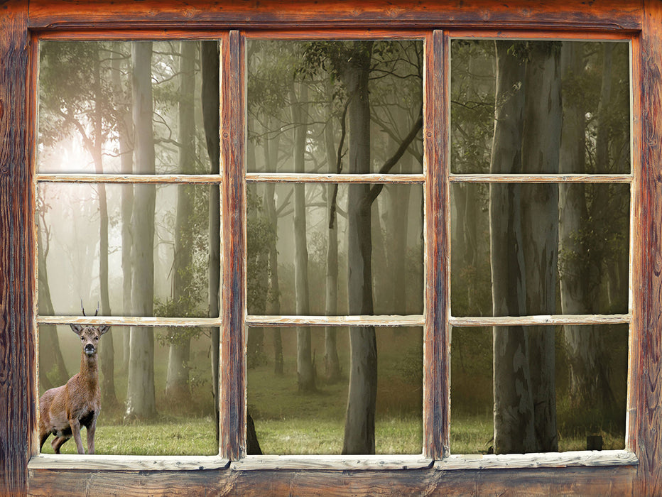 Hirsch im Wald  3D Wandtattoo Fenster