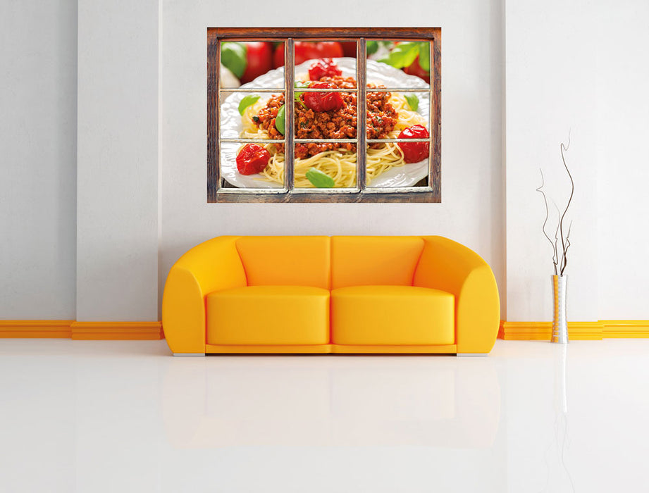 Spaghetti Bolognese auf dem Teller 3D Wandtattoo Fenster Wand