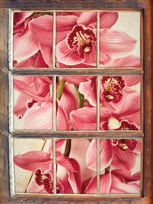 Rosane Orchideenblüten  3D Wandtattoo Fenster