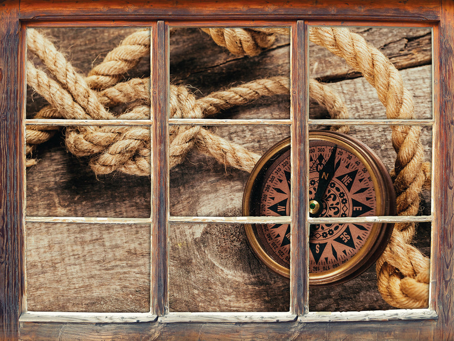 Schiffseil und Kompass  3D Wandtattoo Fenster