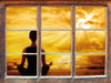 Frau meditiert am Strand  3D Wandtattoo Fenster
