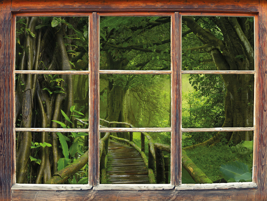 Weg durch den Tropenwald  3D Wandtattoo Fenster