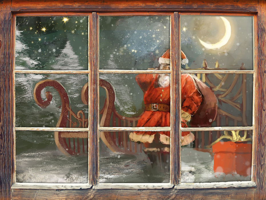 Weihnachtsmann mit Geschenken  3D Wandtattoo Fenster