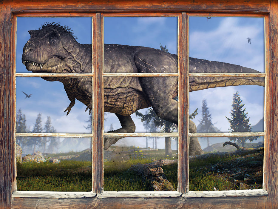 T-Rex Dinosaurier in der Natur 3D Wandtattoo Fenster