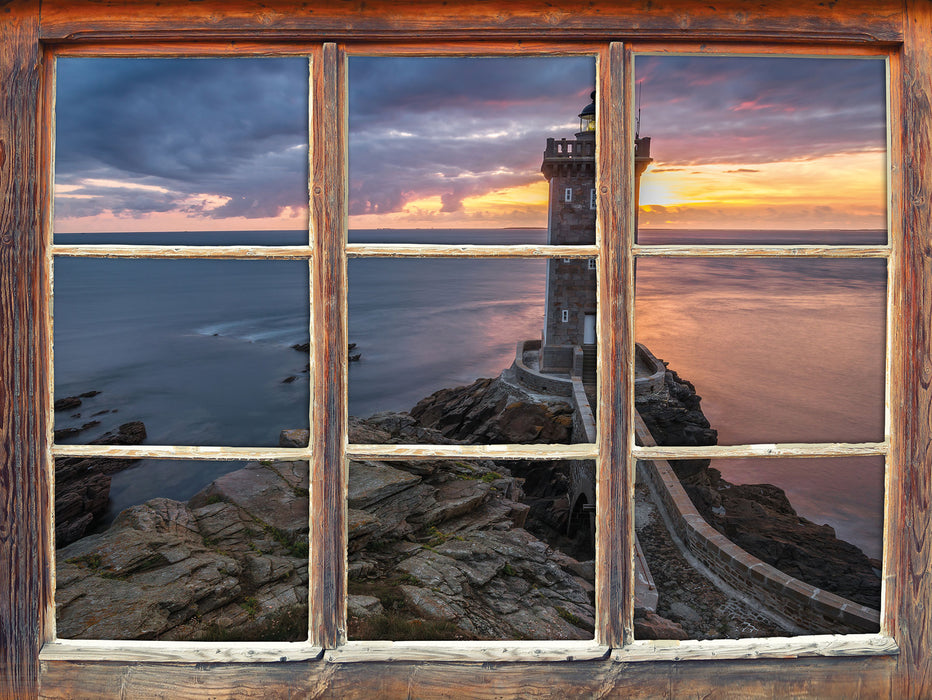 Leuchtturm im Sonnenuntergang  3D Wandtattoo Fenster