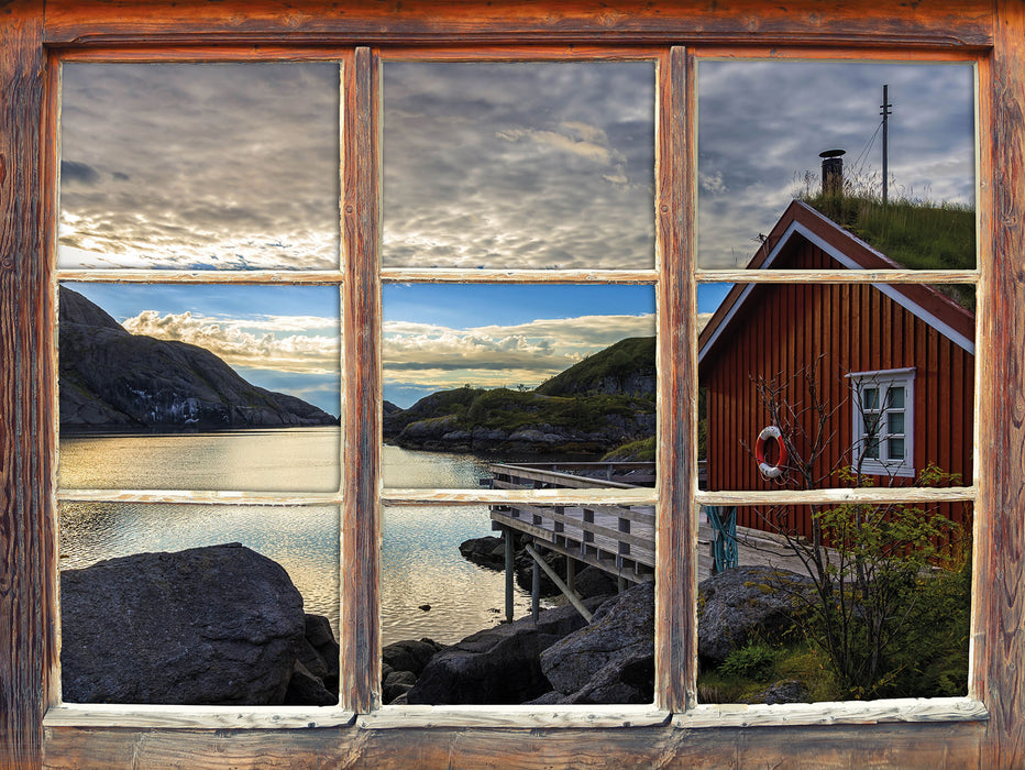 Sonnenaufgang am Fjord Norwegens 3D Wandtattoo Fenster