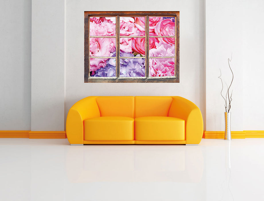 prachtvoller Blumenstrauss 3D Wandtattoo Fenster Wand
