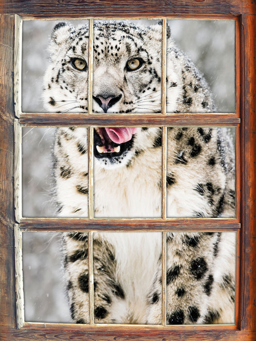 Leopard im Schnee  3D Wandtattoo Fenster