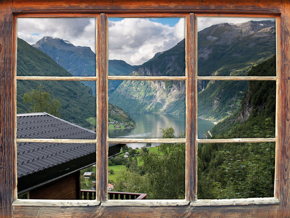 Hütte in schöner Umgebung  3D Wandtattoo Fenster