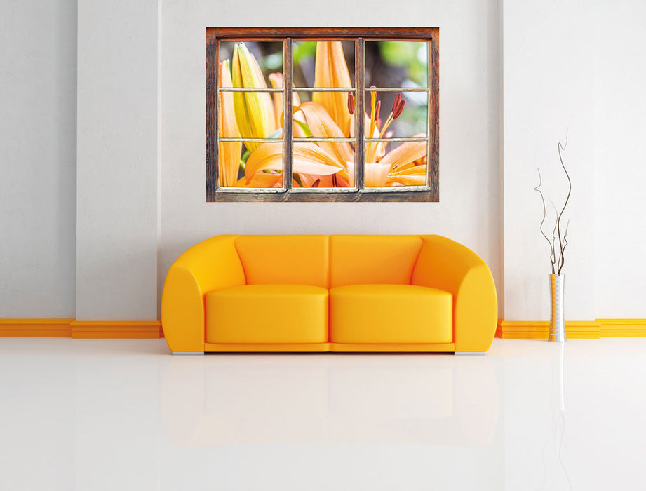 schöne orangene Lilien 3D Wandtattoo Fenster Wand