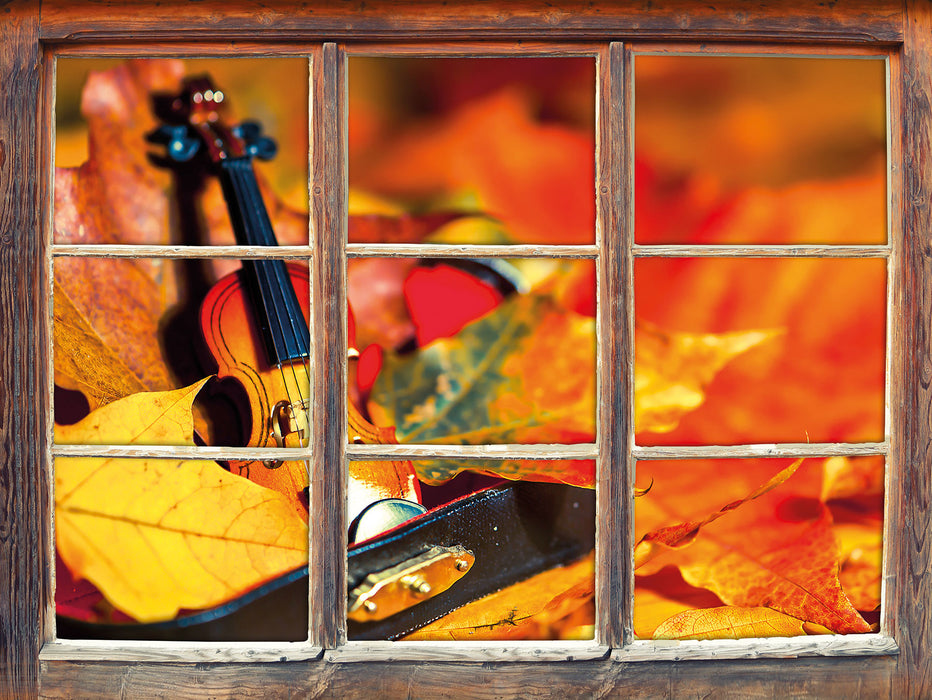 Violine umgeben von Blättern  3D Wandtattoo Fenster
