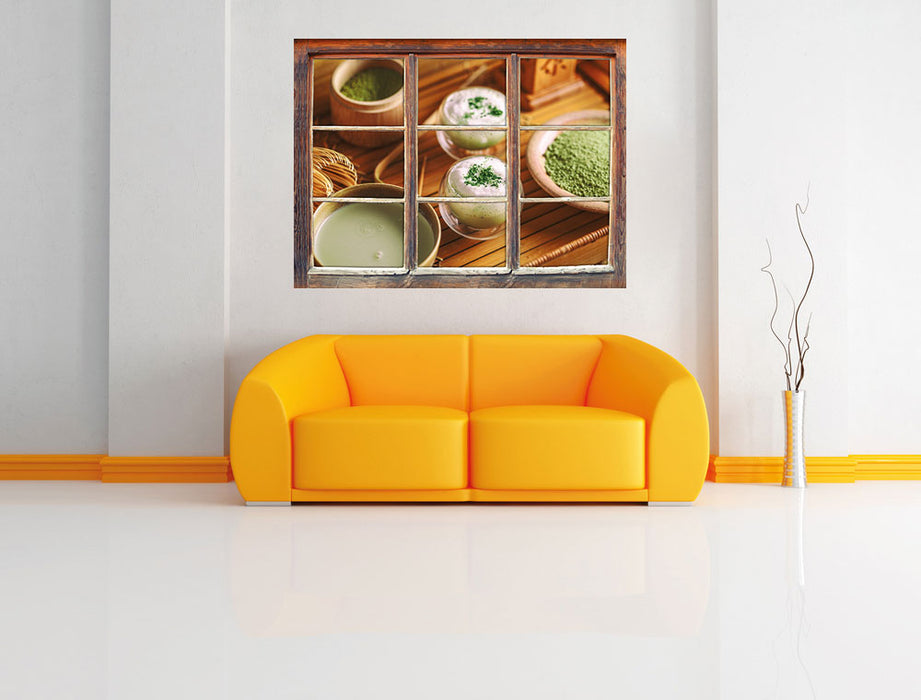 schön dekorierter Matcha Tee 3D Wandtattoo Fenster Wand