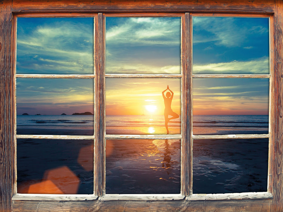 Yoga Silhouette am Strand  3D Wandtattoo Fenster