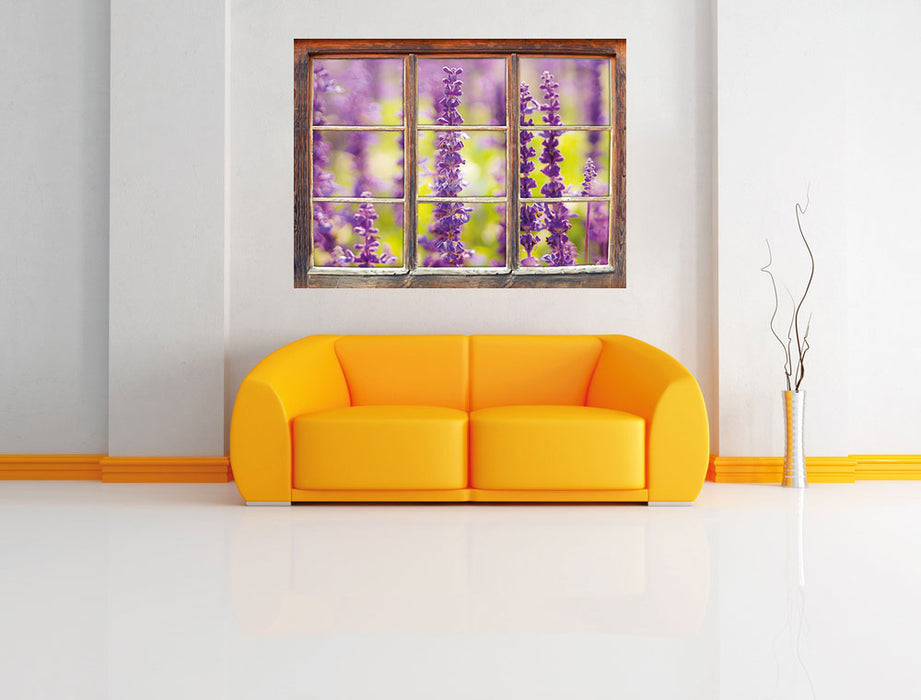 schöne violette Lavendelblüten 3D Wandtattoo Fenster Wand