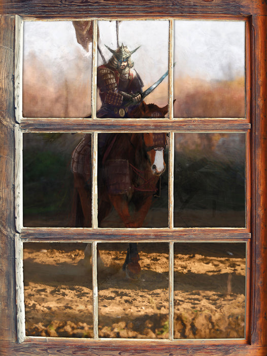 Samurai Krieger auf einem Pferd  3D Wandtattoo Fenster