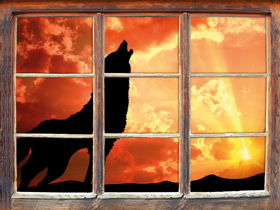 Wolf Heulen  3D Wandtattoo Fenster