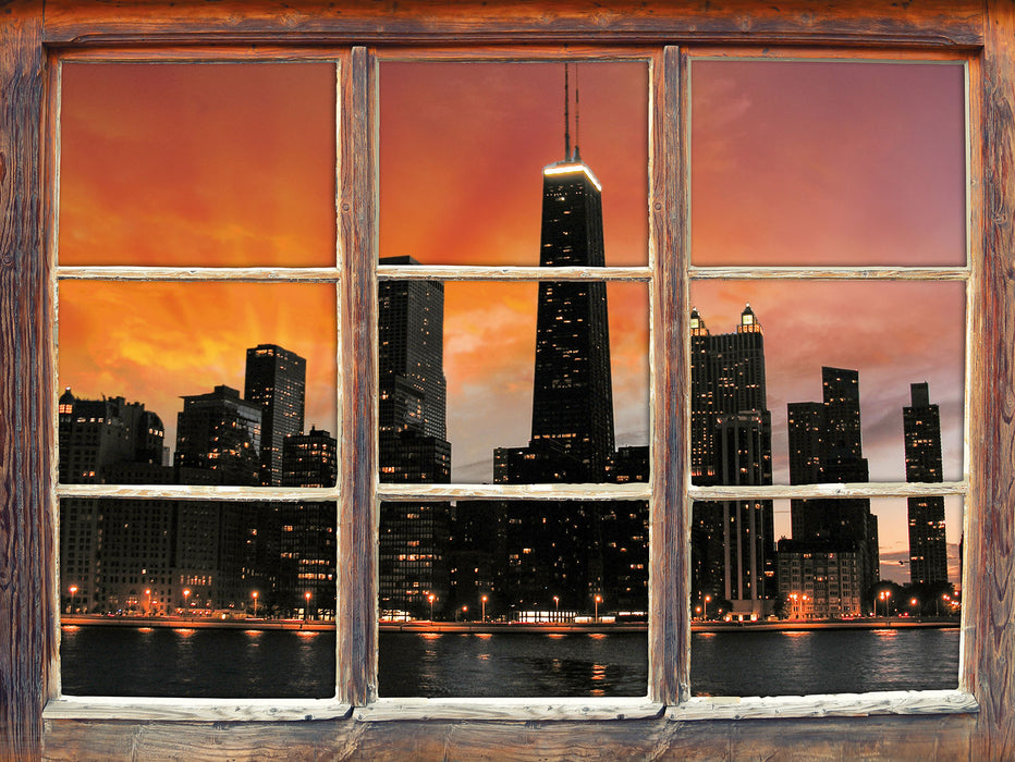 Chicago-Wolkenkratzer-Silhouette 3D Wandtattoo Fenster