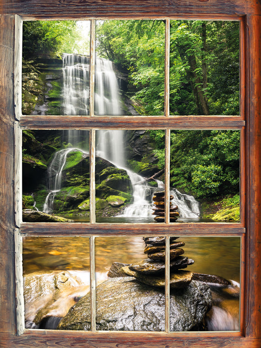 Zen Steine vor Wasserfall 3D Wandtattoo Fenster
