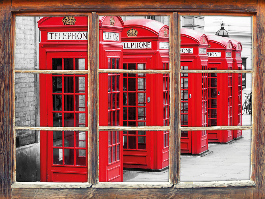 rote Londoner Telefonzellen  3D Wandtattoo Fenster