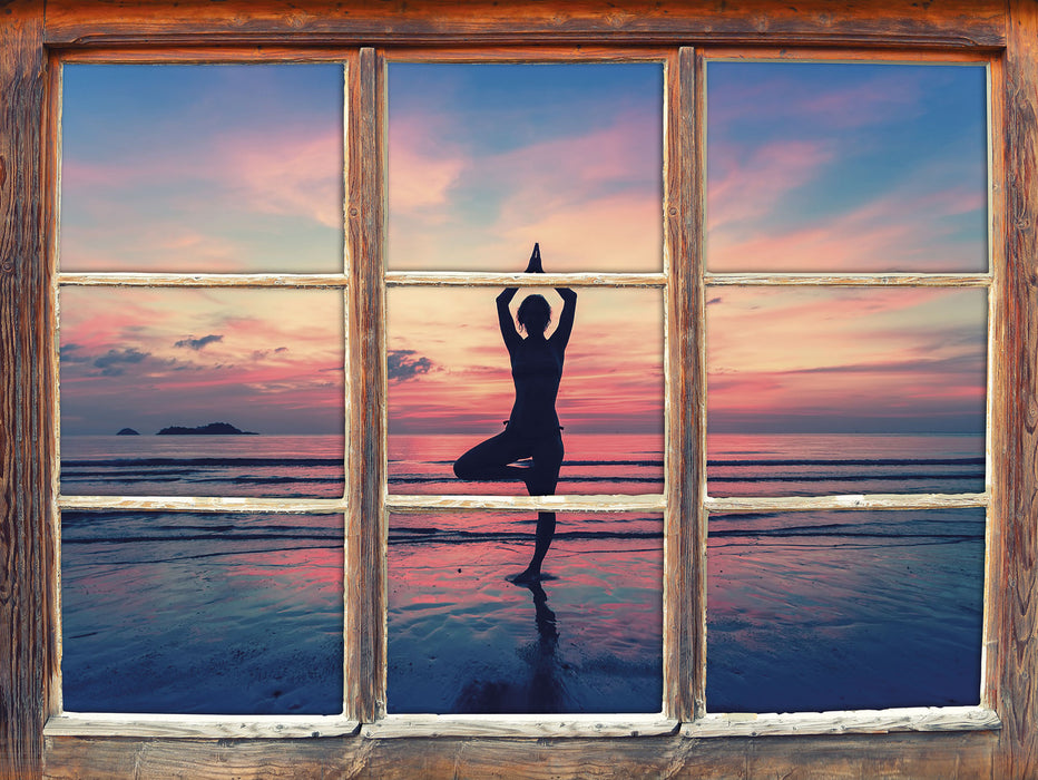 Yoga am Strand  3D Wandtattoo Fenster
