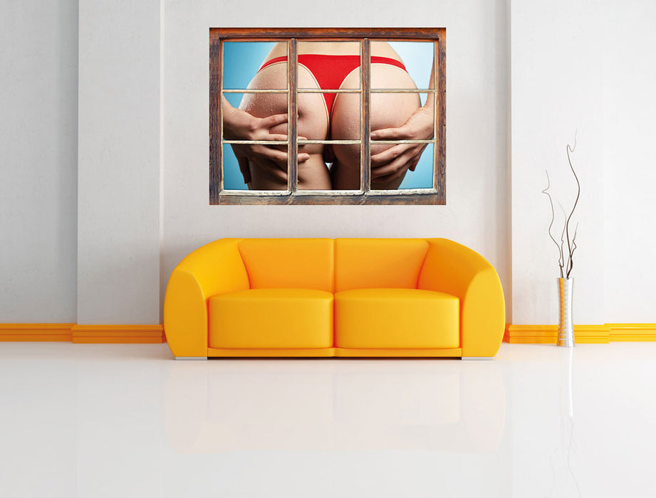 sexy Frauenpo in rotem String 3D Wandtattoo Fenster Wand