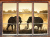 kämpfende Elefanten  3D Wandtattoo Fenster