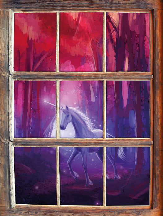 Einhorn im Zauberwald  3D Wandtattoo Fenster