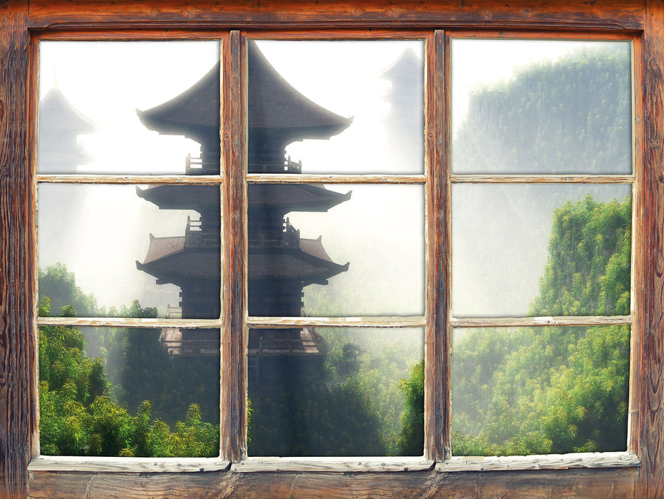 chinesische Häuser 3D Wandtattoo Fenster