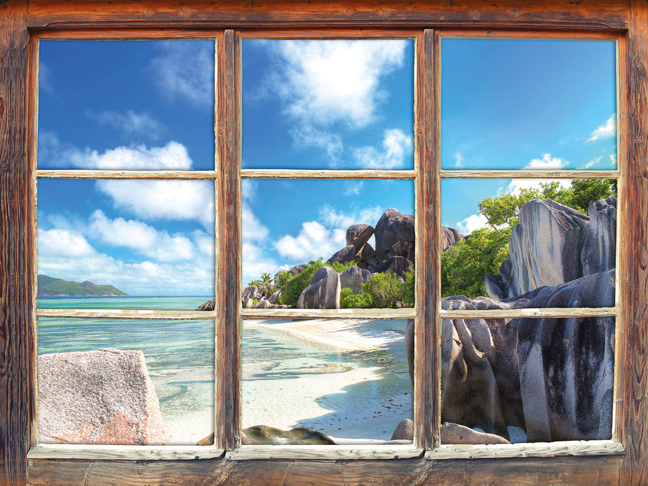 Seychellen Strand  3D Wandtattoo Fenster