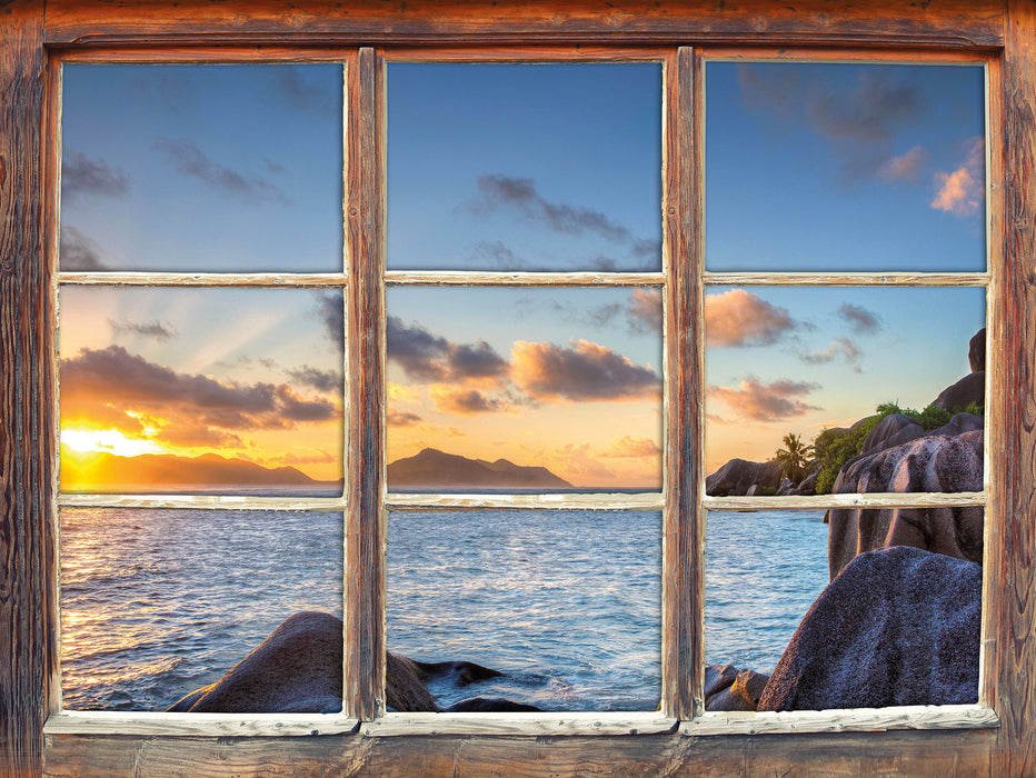 Sonnenuntergang Seychellen  3D Wandtattoo Fenster