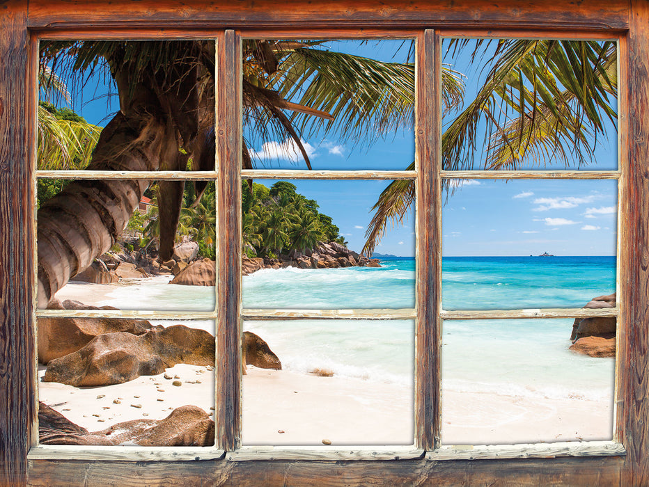 Palmenstrand Seychellen 3D Wandtattoo Fenster