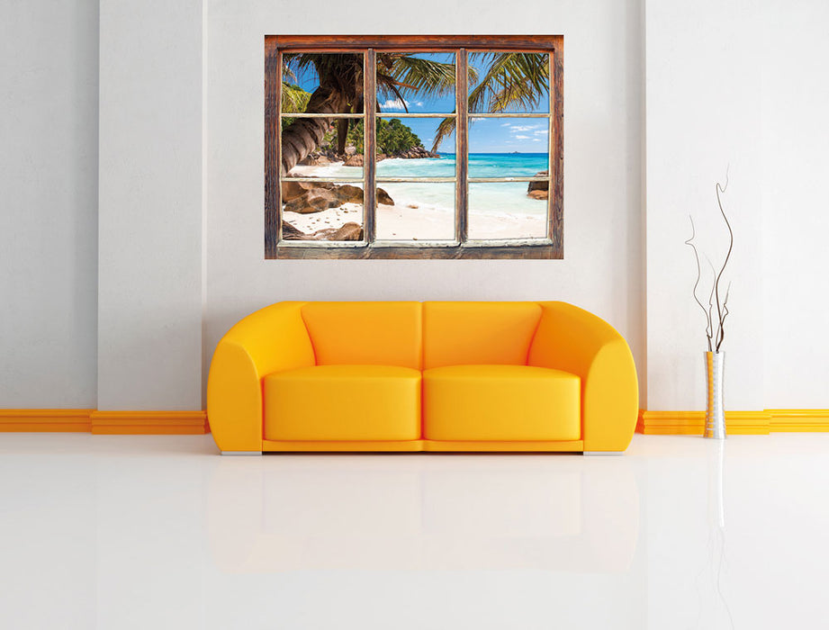 Palmenstrand Seychellen 3D Wandtattoo Fenster Wand