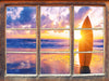 Surfbrett am Strand  3D Wandtattoo Fenster
