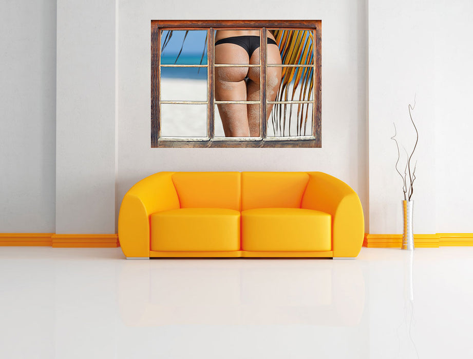 Sexy Frau am Strand 3D Wandtattoo Fenster Wand