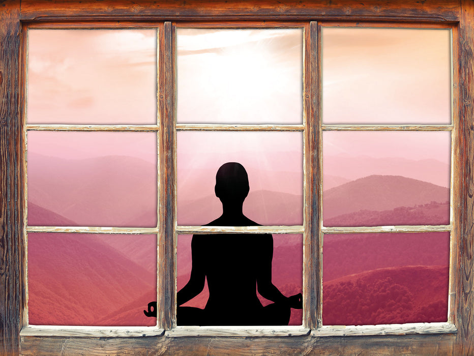Meditierender Mensch in den Bergen  3D Wandtattoo Fenster